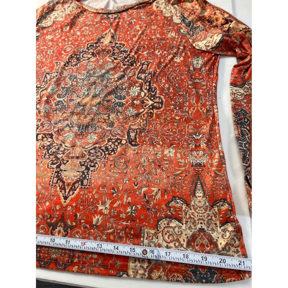 Women's Orange Medallion Print Long‎ Sleeve Crew Neck Top Size L - Picture 8 of 8